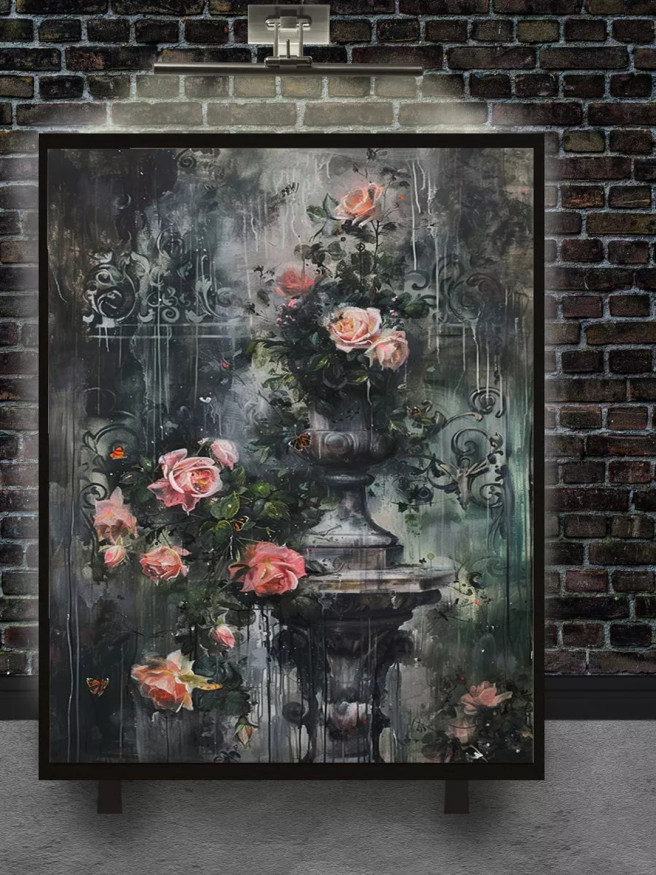 Постер на холсте &amp;quot;Старинная ваза с розами&amp;quot;