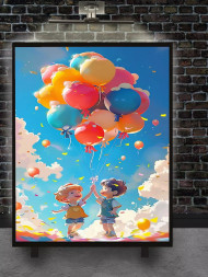 Постер на холсте &amp;quot;Детство в облаках и шарах&amp;quot;