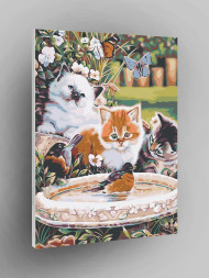 Raqamlar bo'yicha rasm "Mushukchalar, chumchuqlar va kapalaklar""