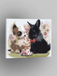 Картина по номерам "Пёсик с зайкой"