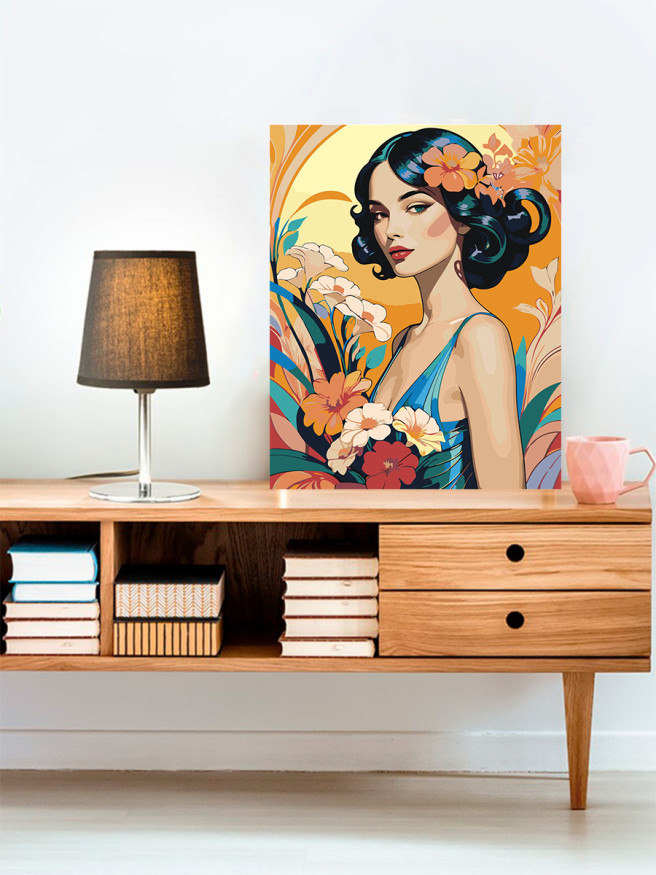 Картина по номерам &amp;quot;Брюнетка с цветами&amp;quot;