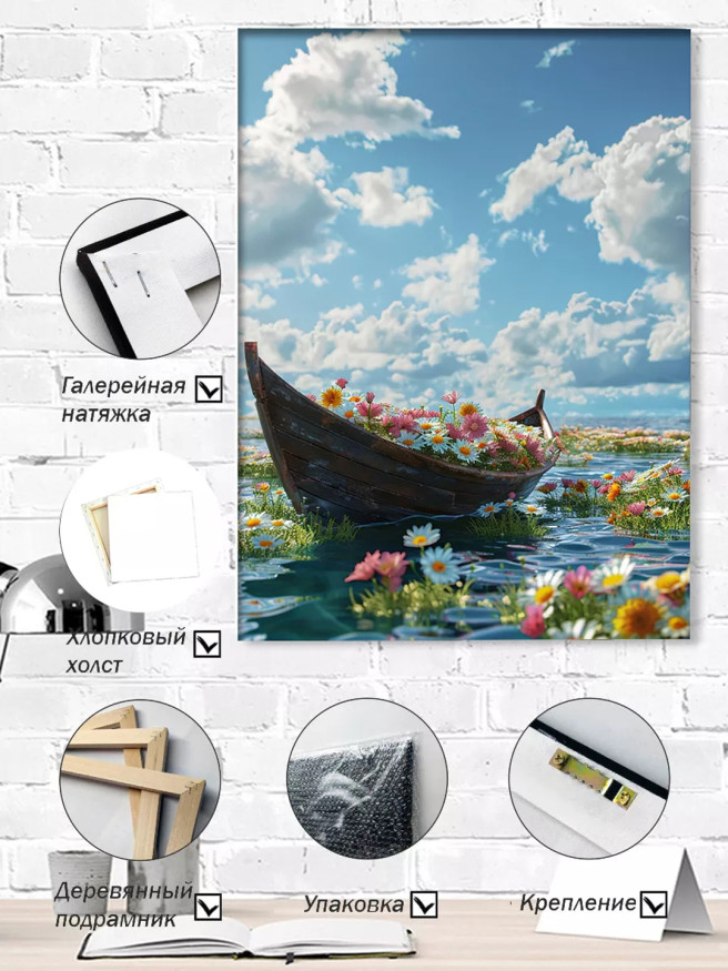 Постер на холсте &amp;quot;Лодка, наполненная цветами&amp;quot;