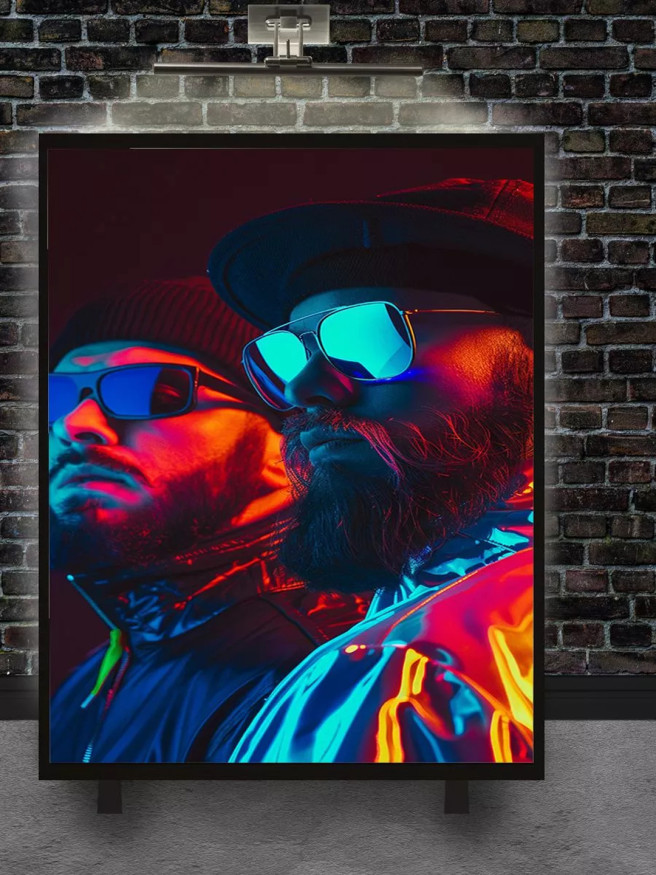 Holstga bosilgan poster &amp;quot;Ko‘zoynakli neon duet&amp;quot;