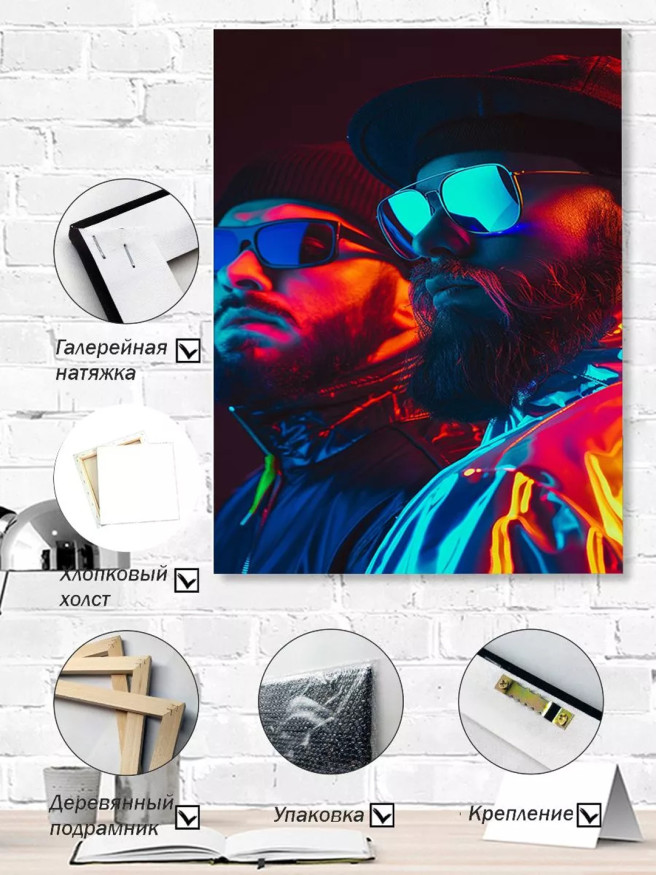 Holstga bosilgan poster &amp;quot;Ko‘zoynakli neon duet&amp;quot;