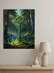 Holstga bosilgan poster "O‘rmonda qadimiy kalit"