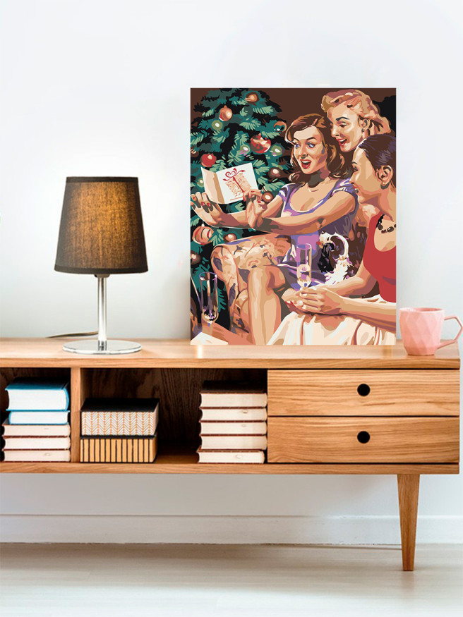 Картина по номерам &amp;quot;Три девушки у ёлки&amp;quot;