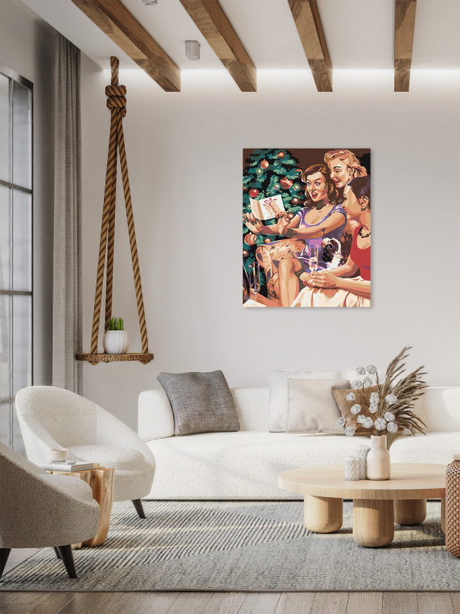 Картина по номерам &amp;quot;Три девушки у ёлки&amp;quot;