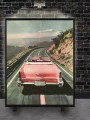 Постер на холсте &amp;quot;Розовый кабриолет на шоссе&amp;quot;