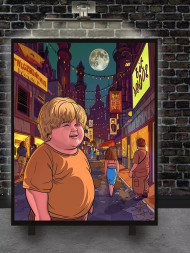 Holstga bosilgan poster "Komiks uslubidagi tungi shahar"