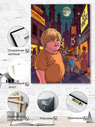 Holstga bosilgan poster "Komiks uslubidagi tungi shahar"