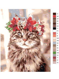 Raqamlar bo'yich rasm "Gulchambar kiygan mushuk"