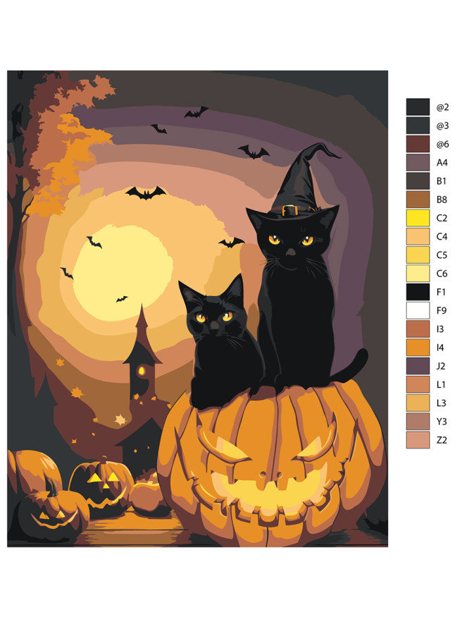 Raqamlar bo&amp;#039;yicha rasm &amp;quot;Qovoq ustidagi mushuklar&amp;quot;