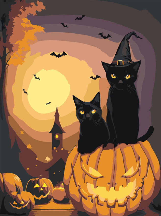 Raqamlar bo&amp;#039;yicha rasm &amp;quot;Qovoq ustidagi mushuklar&amp;quot;