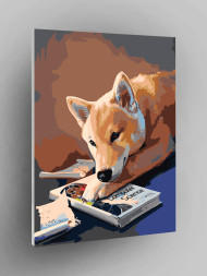 Raqamlar bo'yicha rasm "Kuchuk kitob o'qimoqda"