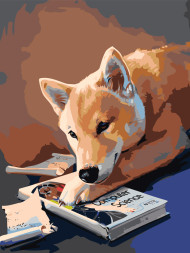 Raqamlar bo'yicha rasm "Kuchuk kitob o'qimoqda"