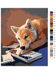 Raqamlar bo'yicha rasm "Kuchuk kitob o'qimoqda"