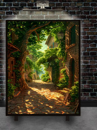 Постер на холсте &amp;quot;Солнечный переулок в зелени&amp;quot;