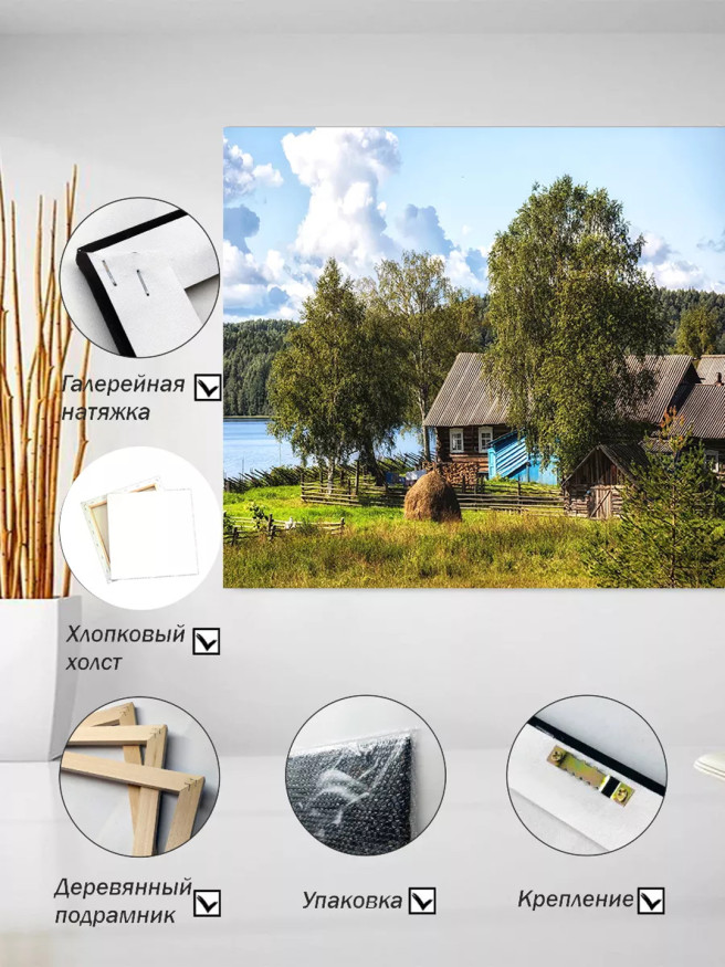 Постер на холсте &amp;quot;Деревенский двор у озера&amp;quot;