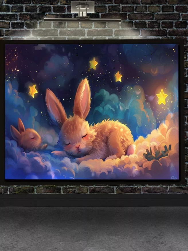 Holstga bosilgan poster &amp;quot;Yulduzlar orasida uxlayotgan quyonlar&amp;quot;