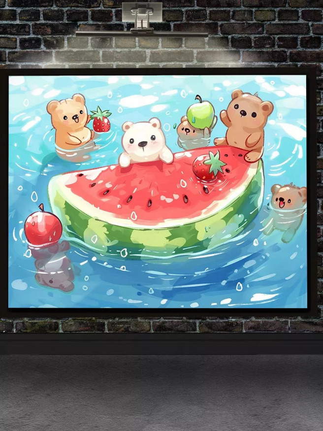 Holstga bosilgan poster &amp;quot;Ayvonli tarvuzli ayiqchalar&amp;quot;