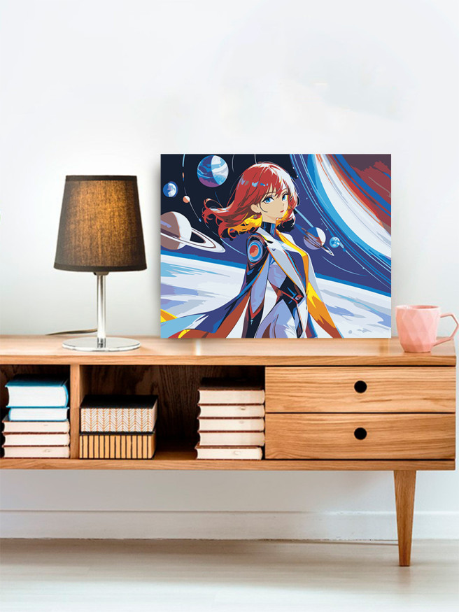 Картина по номерам &amp;quot;Красноволосая девушка и планеты&amp;quot;