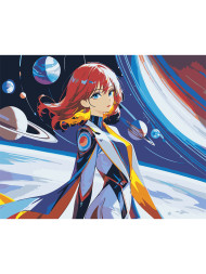 Картина по номерам &amp;quot;Красноволосая девушка и планеты&amp;quot;