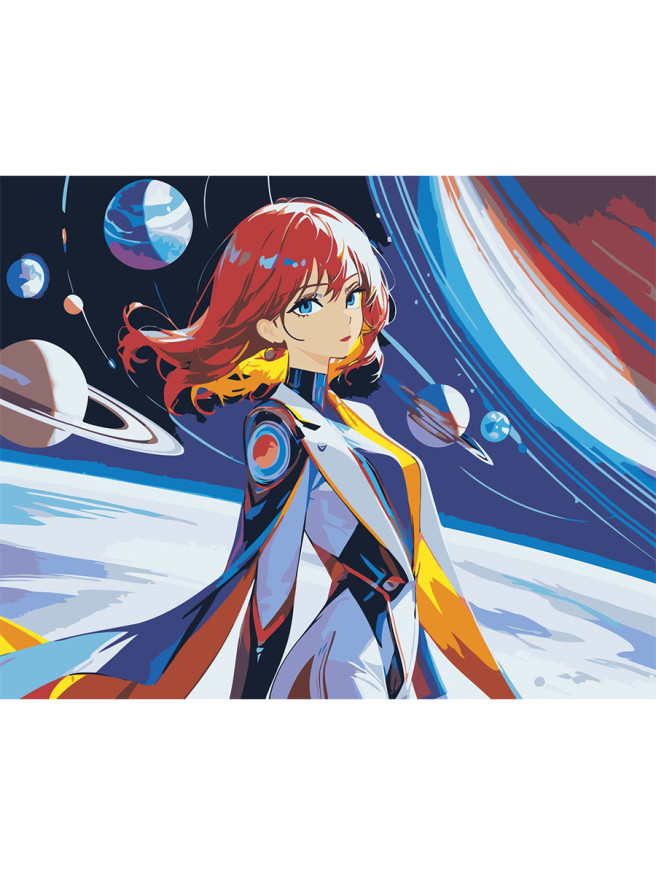 Картина по номерам &amp;quot;Красноволосая девушка и планеты&amp;quot;