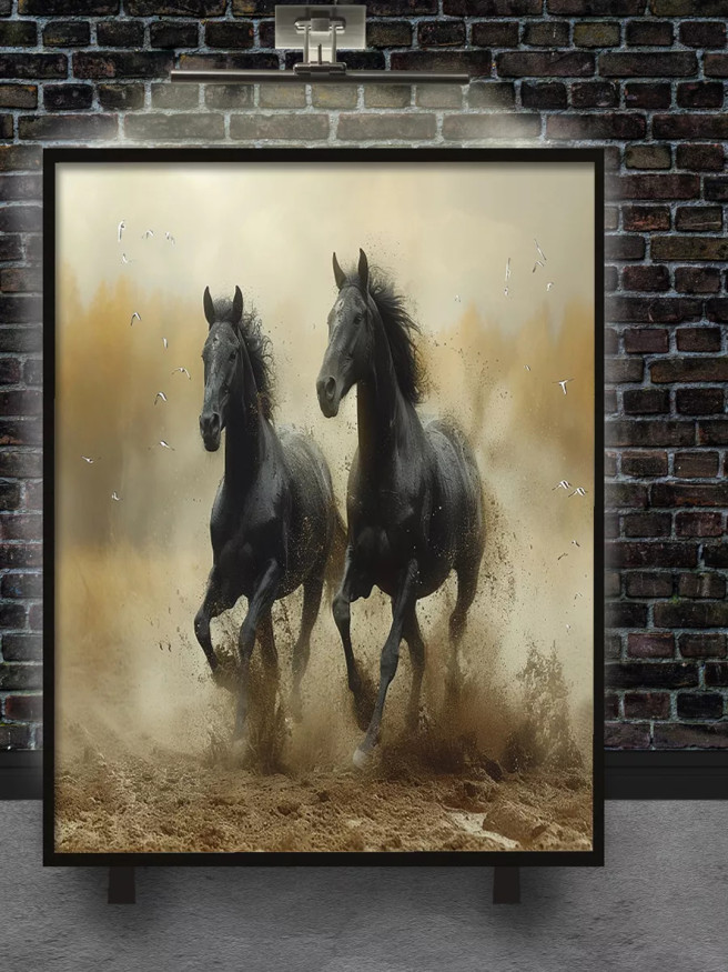 Holstga bosilgan poster &amp;quot;Yugurayotgan qora otlar&amp;quot;