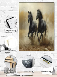 Holstga bosilgan poster &quot;Yugurayotgan qora otlar&quot;