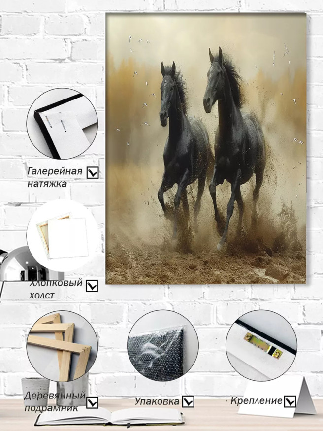 Holstga bosilgan poster &amp;quot;Yugurayotgan qora otlar&amp;quot;