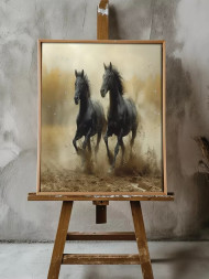 Holstga bosilgan poster &quot;Yugurayotgan qora otlar&quot;