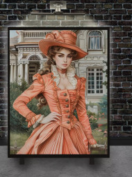 Holstga bosilgan poster &quot;Qasr oldidagi pushti libosli xonim&quot;