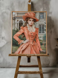 Holstga bosilgan poster &quot;Qasr oldidagi pushti libosli xonim&quot;