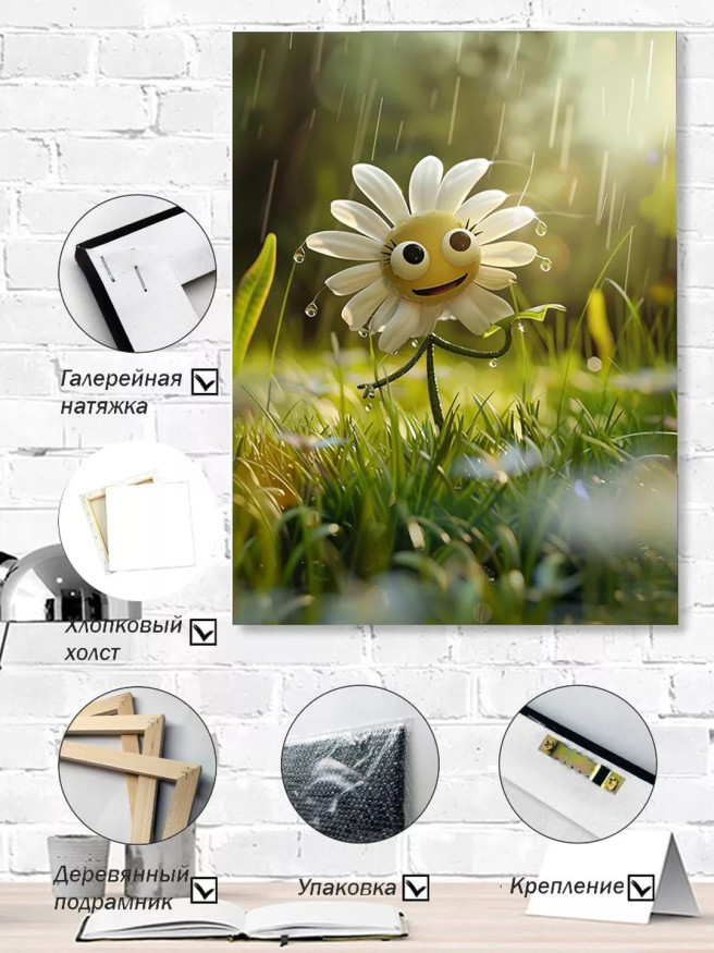 Holstga bosilgan poster &amp;quot;Yomg‘ir ostida quvnoq rayhon&amp;quot;