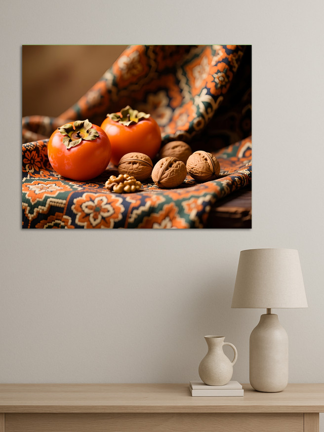 Holstga bosilgan poster &amp;quot;Naqshli matodagi xurmo va yong‘oq&amp;quot;