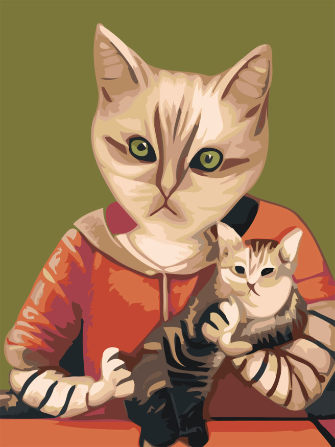 Raqamlar bo&amp;#039;yicha rasm &amp;quot;Mushukchalar bilan ona mushuk&amp;quot;