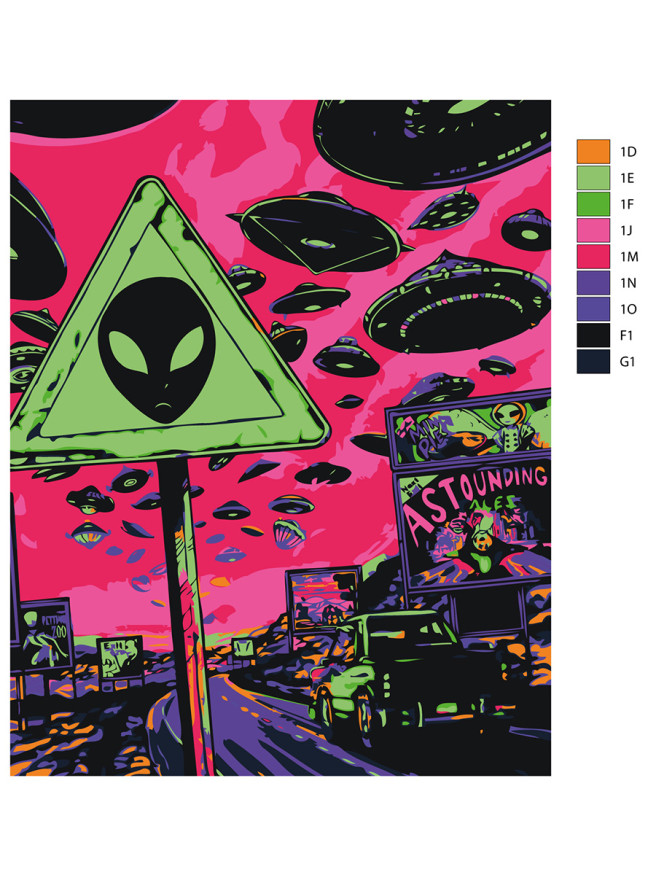 Флуоресцентная картина по номерам &amp;quot;Великое нашествие инопланетян&amp;quot;