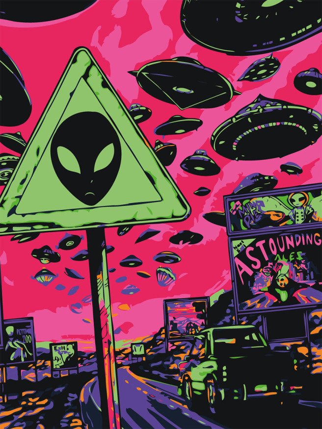 Флуоресцентная картина по номерам &amp;quot;Великое нашествие инопланетян&amp;quot;