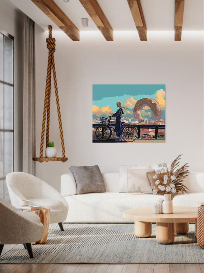 Картина по номерам &amp;quot;Девушка на велосипеде&amp;quot;