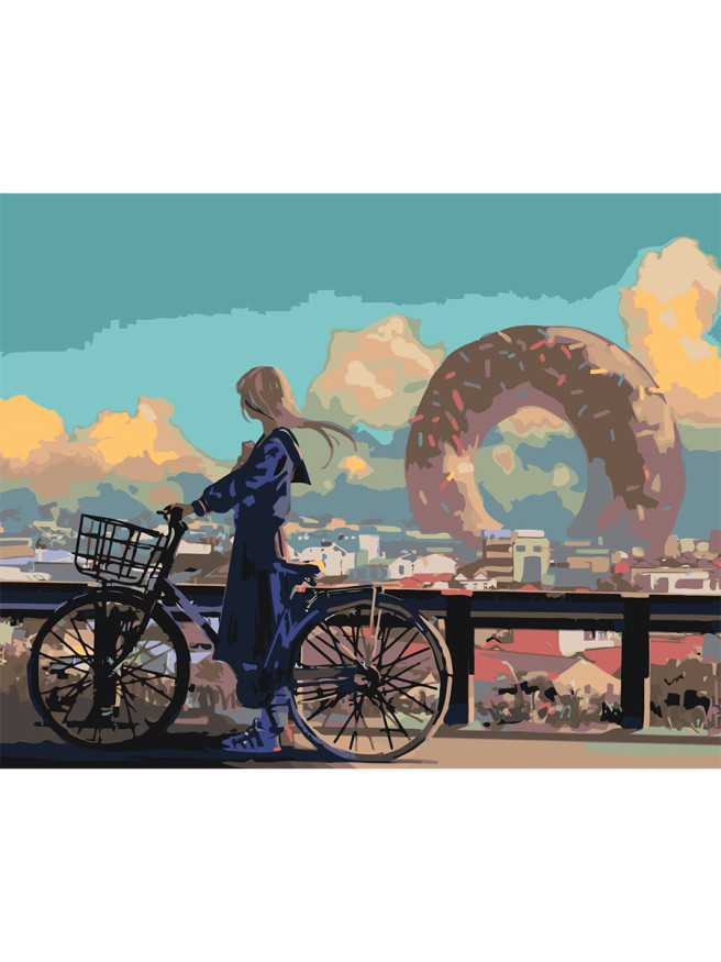 Картина по номерам &amp;quot;Девушка на велосипеде&amp;quot;
