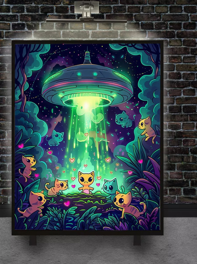 Постер на холсте &amp;quot;Инопланетяне и котята в лесу&amp;quot;