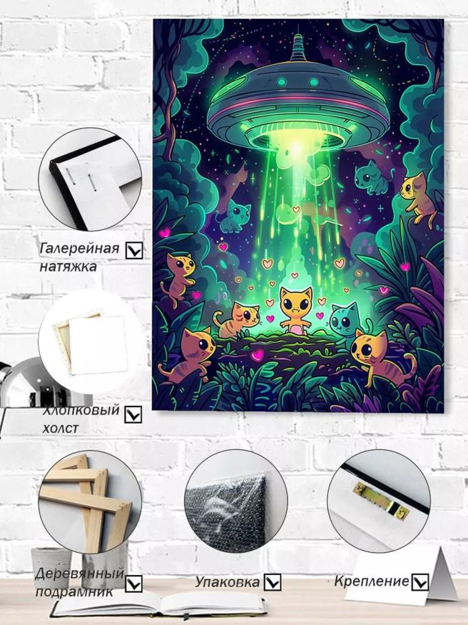 Постер на холсте &amp;quot;Инопланетяне и котята в лесу&amp;quot;