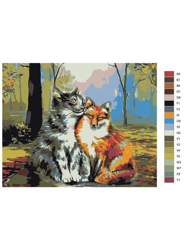 Картина по номерам &amp;quot;Пара лиса с котом&amp;quot;
