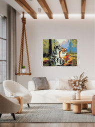 Картина по номерам "Пара лиса с котом"