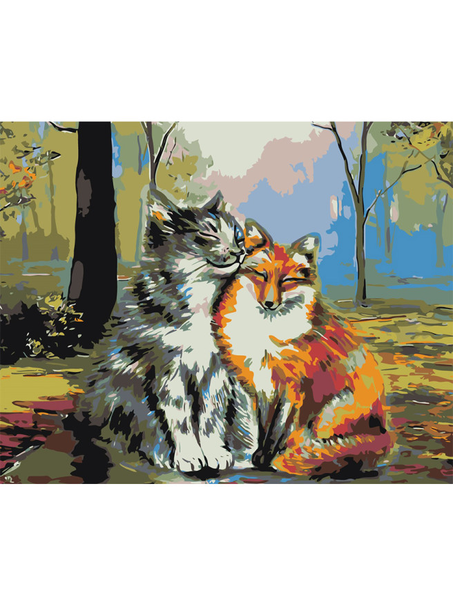 Картина по номерам &amp;quot;Пара лиса с котом&amp;quot;