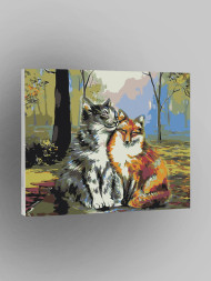 Картина по номерам "Пара лиса с котом"