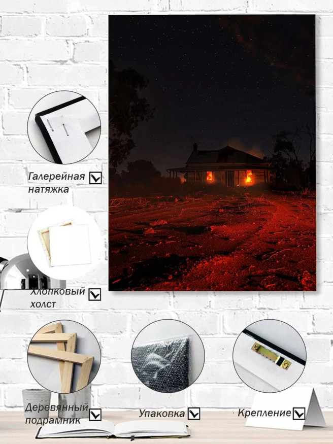 Постер на холсте &amp;quot;Горящий дом среди ночи&amp;quot;