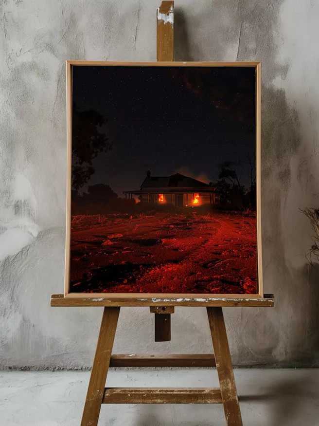 Постер на холсте &amp;quot;Горящий дом среди ночи&amp;quot;