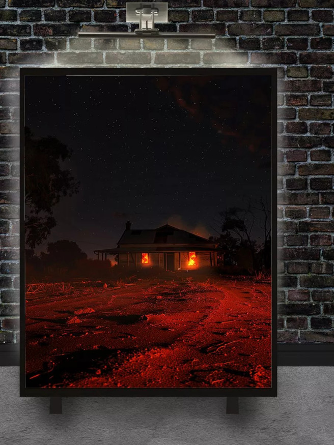 Постер на холсте &amp;quot;Горящий дом среди ночи&amp;quot;