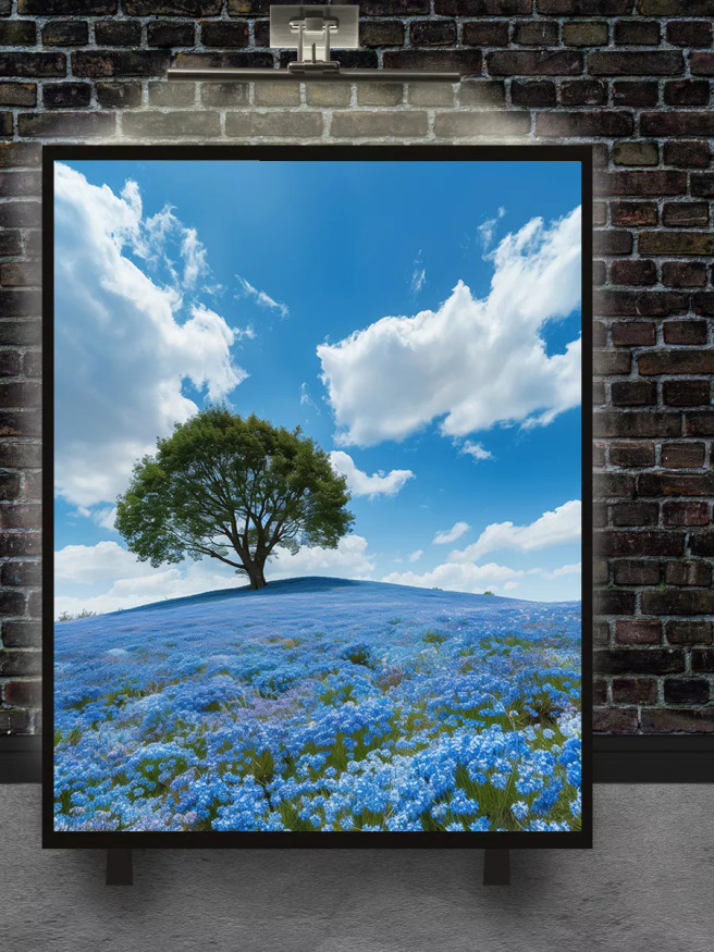 Постер на холсте &amp;quot;Одинокое дерево на волне цветов&amp;quot;